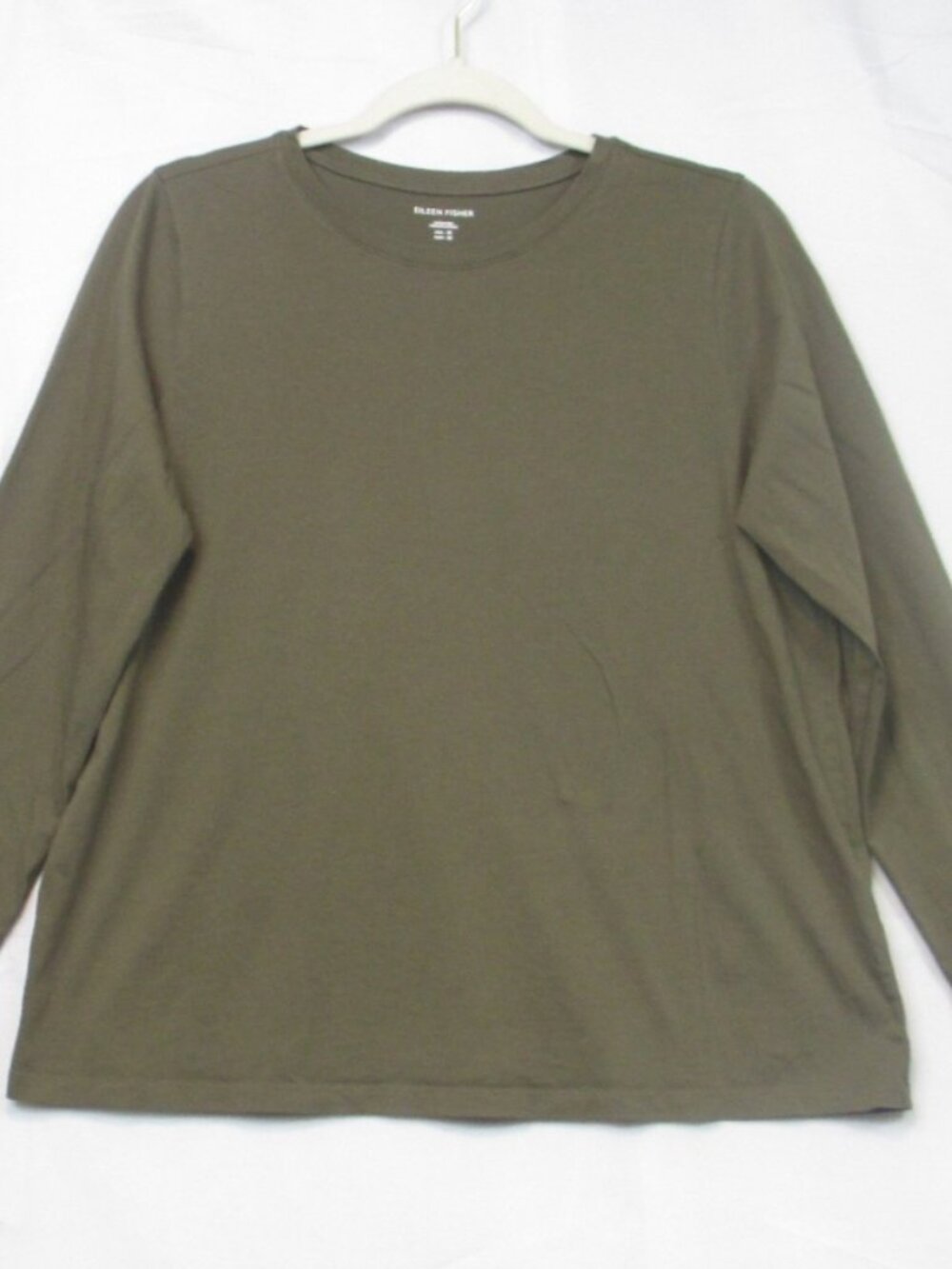 Eileen Fisher Organic Cotton Long Sleeve Crewneck Top Olive Green Tee Shirt M